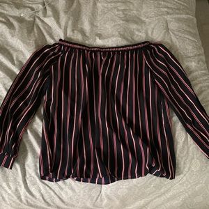 off-the-shoulder elastic striped top